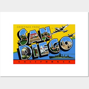 Greetings from San Diego California, Vintage Large Letter Postcard Posters and Art